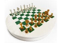 (image for) Bello Collezioni - Via Marzio Solid Brass Luxury Staunton Chessmen Drenched in 24k Gold/Silver Plate & Via Cappellini Luxury Bird's-Eye Maple & Green Érable Chess Board/Box from Italy