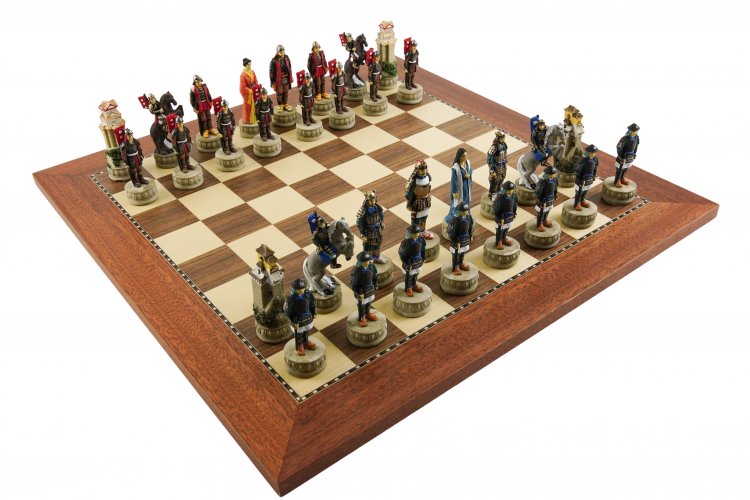 (image for) Japanese Samurai Chessmen & Astor Place Chess Board From Spain - Click Image to Close