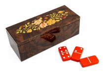 (image for) Bello Collezioni - Via Vicarisi Luxury Double Six Red Dominoes Set with Uniquely Artistic Inlays from Italy