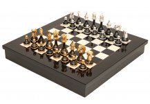 (image for) Bello Collezioni - Calenzano Luxury Solid Brass 24K/Silver Plated Chessmen & Via Luigi Ronzoni Luxury Briarwood Chess Board Cabinet from Italy