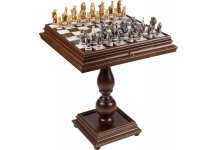 (image for) Bello Collezioni - Animal Kingdom Alabaster Chessmen & Monticello Marble Table