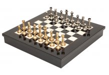 (image for) Bello Collezioni - Bello Stefano Solid Brass Staunton Chessmen & Via Luigi Ronzoni Luxury Briarwood Chess Board/Cabinet from Italy