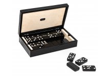 (image for) Bello Games Collezioni Franco - Double Six Black Professional Jumbo Size Tournament Dominoes Set with Spinners in a Luxury Genuine Italian Leather Lizard Case