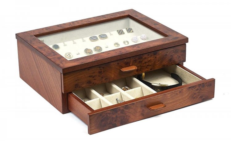 (image for) Bello Collezioni - Gianluca Luxury Briar Wood Case Cufflink and Jewelry Box - Click Image to Close
