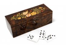 (image for) Bello Collezioni - Via Vicarisi Luxury Double Six White Dominoes Set with Uniquely Artistic Inlays from Italy