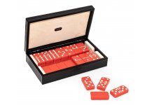 (image for) Bello Games Collezioni Franco - Double Six Red Professional Jumbo Size Tournament Dominoes Set with Spinners in a Luxury Genuine Italian Leather Lizard Case