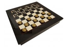 (image for) Bello Games Collezioni -Bella Gina Brass/Silver Plated Checkers & Via Luigi Ronzoni Luxury Briarwood Board/Cabinet from Italy