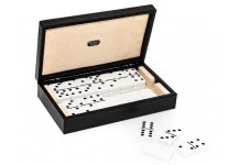 (image for) Bello Games Collezioni Franco - Double Six White Professional Jumbo Size Tournament Dominoes Set with Spinners in a Luxury Genuine Italian Leather Lizard Case
