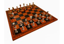(image for) Bello Collezioni - Via Marzio Solid Brass Luxury Staunton Chessmen Drenched in 24 Gold/Silver Plate & Georgio Leatherette Chess Board from Italy, with Two Extra Queens