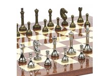 (image for) Astor Row Staunton Metal Chessmen & Chelsea Park Chess Board