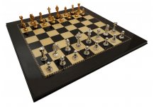 (image for) Bello Collezioni - Via Marzio Solid Brass Luxury Staunton Chessmen Drenched in 24K Gold/Silver Plate & Via Angelo Poliziano Luxury Chess Board from Italy with Brass Corners & 2 Extra Queens