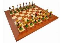 (image for) Via Della Scrofa Hand Painted Luxury Pewter Golf Chessmen from Italy & Chelsea Park Deluxe Mahogany Chess Board from Spain