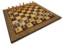 (image for) Bello Collezioni - Via Marzio Solid Brass Luxury Staunton Chessmen Drenched in 24K Gold/Silver Plate & Via Del Castiglione Luxury Chess Board from Italy with Brass Corners & 2 Extra Queens
