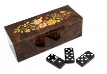 (image for) Bello Collezioni - Via Vicarisi Luxury Double Six Black Dominoes Set with Uniquely Artistic Inlays from Italy
